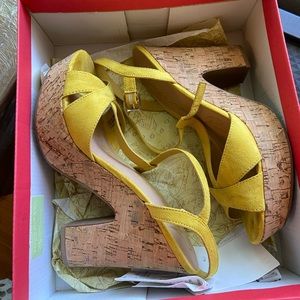 Vintage Yellow Suede Strappy Heels